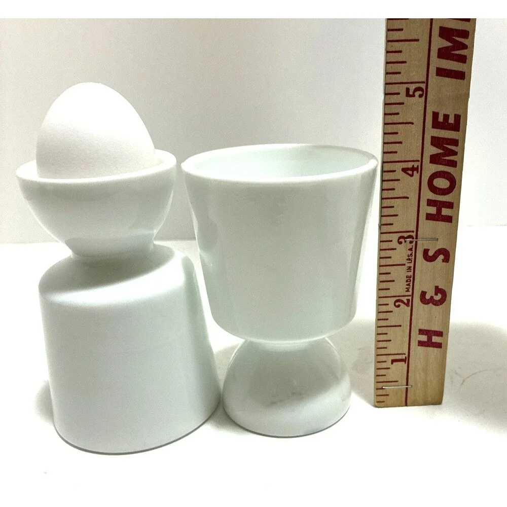 Double Egg cup stands Set of 2  White Milk Glass 4 inches tall